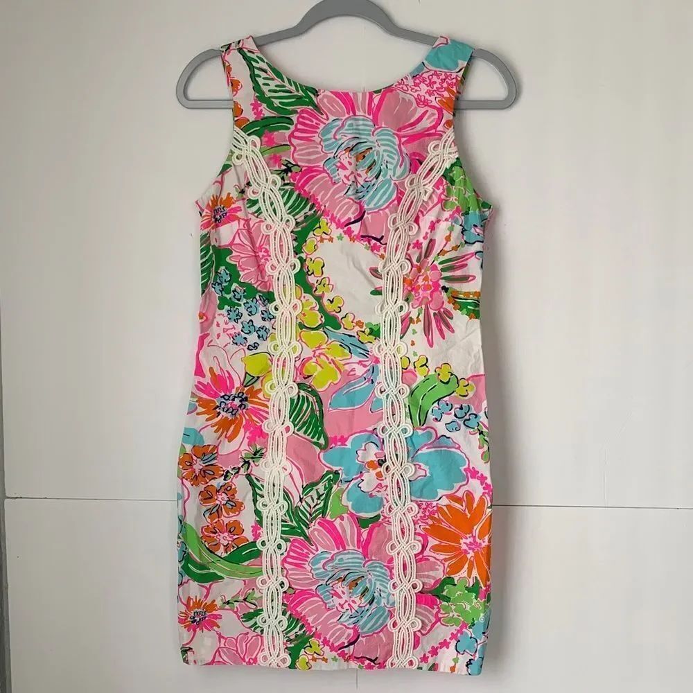 Lilly Pulitzer Floral Shift Dress with Lace Trim - Pink Multi Size 8